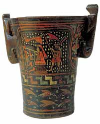 Inca drinking vessel, Peruvian,17th century, wood and lacquer. VMFA, Arthur and Margaret Glasgow Fund.