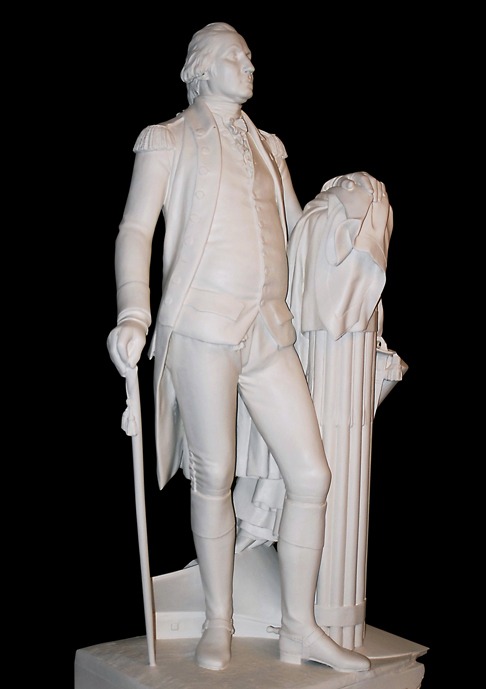 Life-size plaster statue of George Washington made by William James Hubard in the 1850s, copy of a late-18th-century marble statue by Jean-Antoine Houdon that resides in the Virginia State Capitol. Gift of the Library of Virginia. Jamestown-Yorktown Foundation, JYF2009.19.