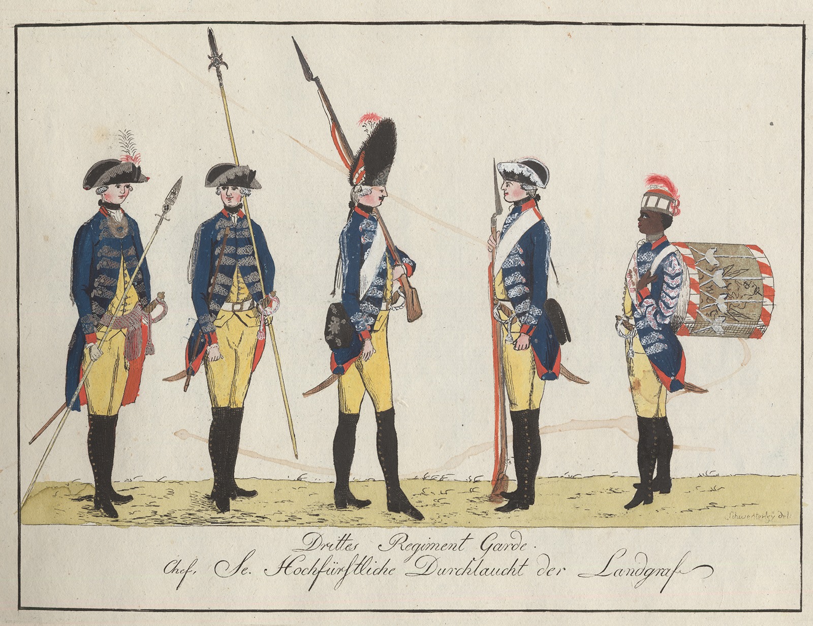 Carl, J.H., “Drittes Regiment Garde,”(1784). Prints, Drawings and Watercolors from Anne S.K. Brown Military Collection. Brown Digital Repository. Photo courtesy of Brown University Library.