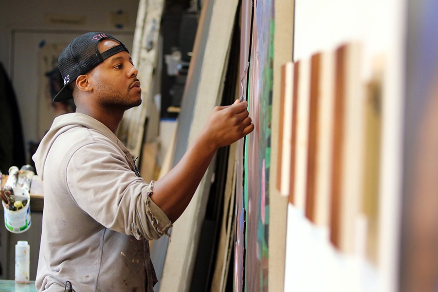 Titus Kaphar works at his studio in New haven, Conn. Photo by John D. and Catherine T. MacArthur Foundation.