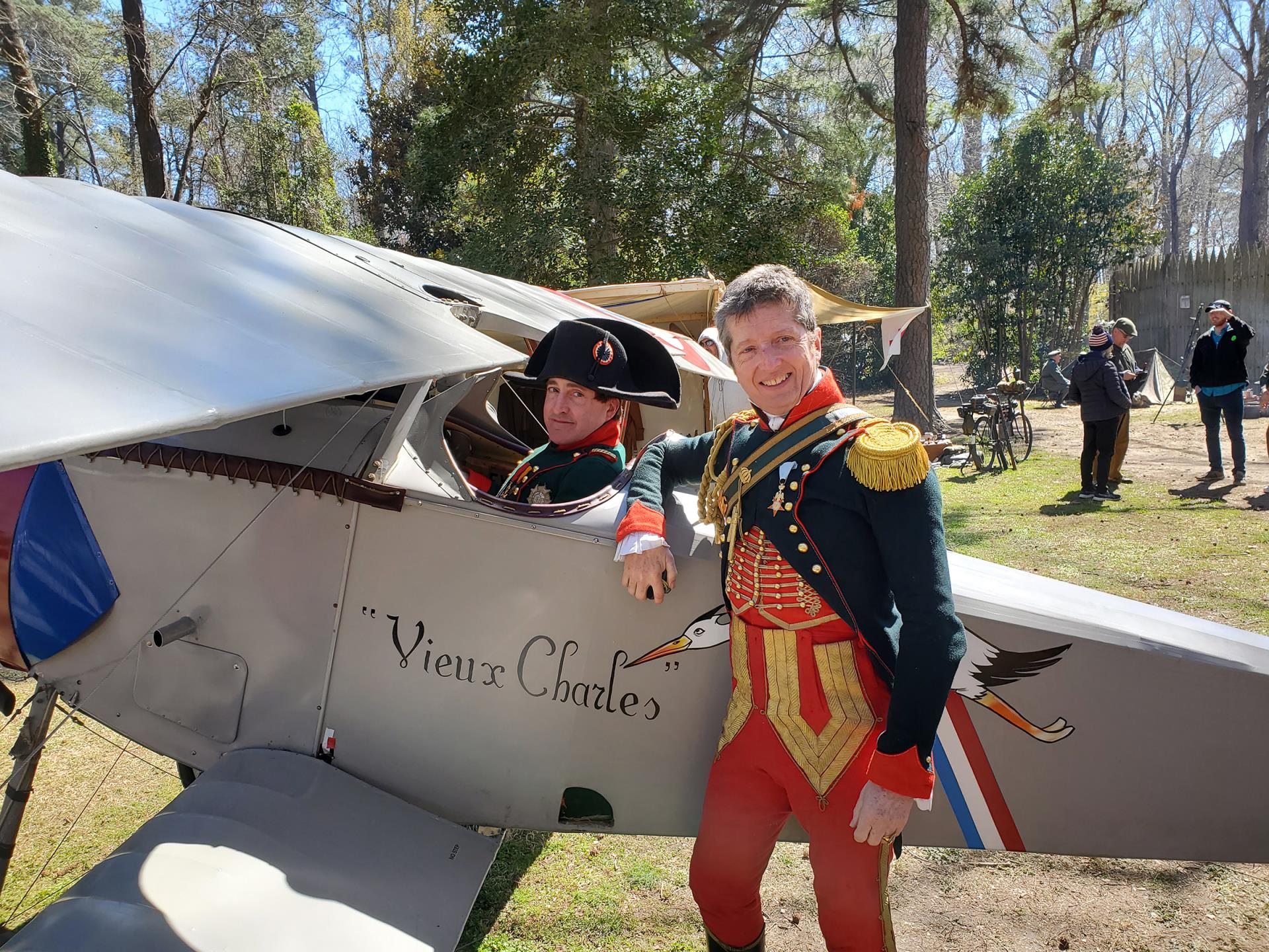 Napoleonic Wars re-enactors in Old Dominion Air Squadron replica plane_Image courtesy of Lynn Ritger