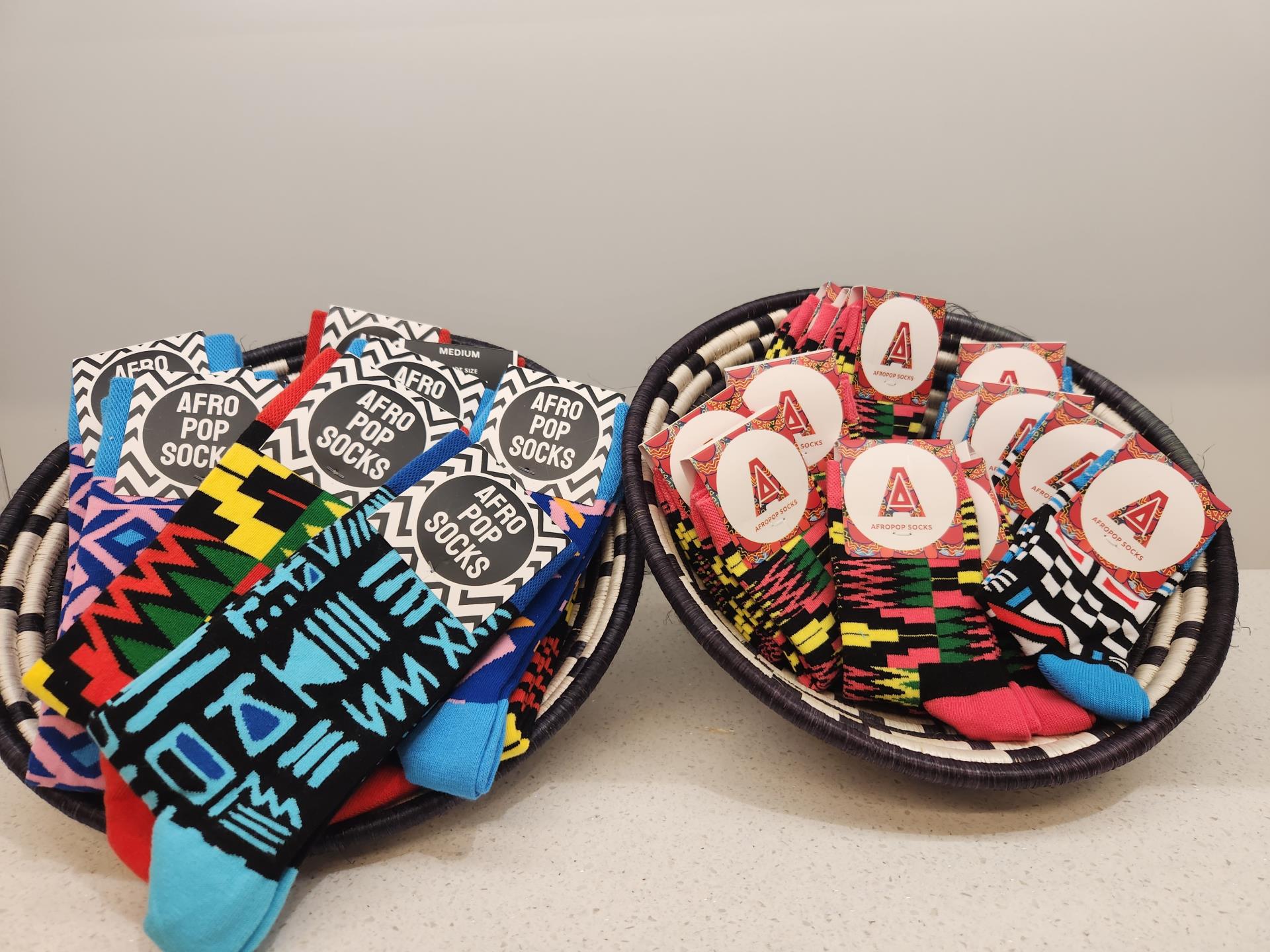 Two baskets of colorful socks