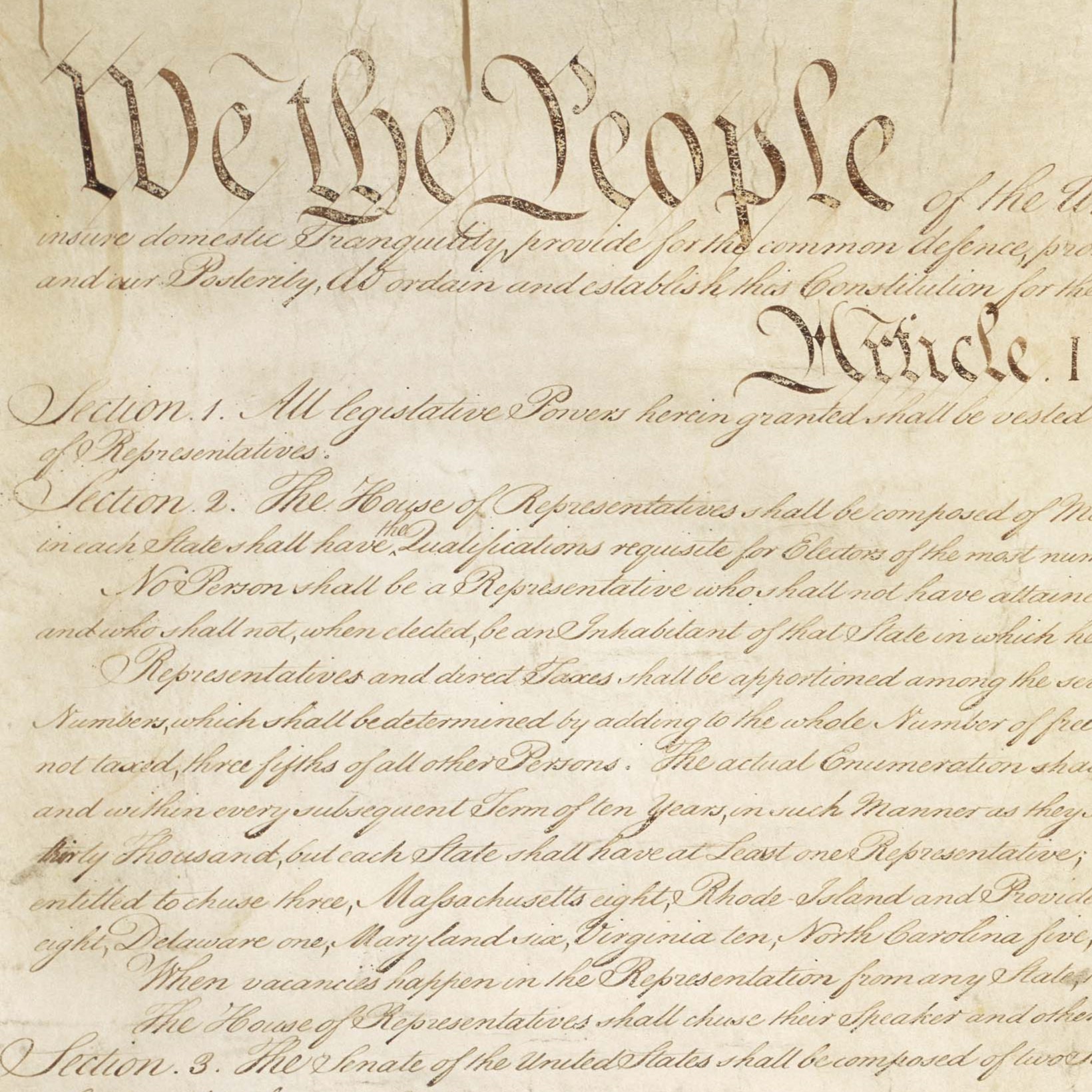 The constitution of the United States on a parchment