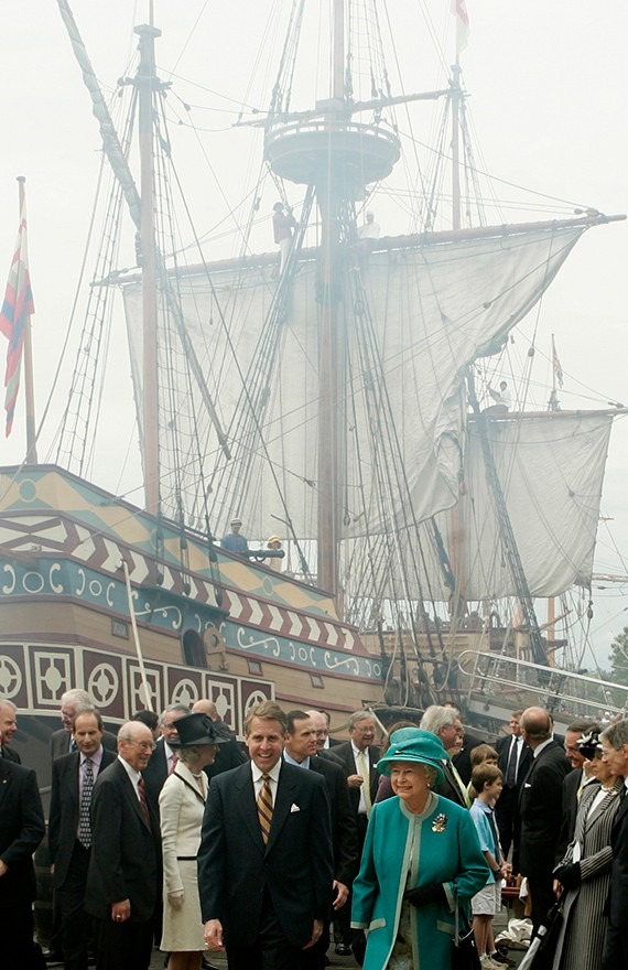 Queen Elizabeth II is escorted by the “Susan Constant” ship at Jamestown Settlement. Photo by Jim Young/Reuters/pool.