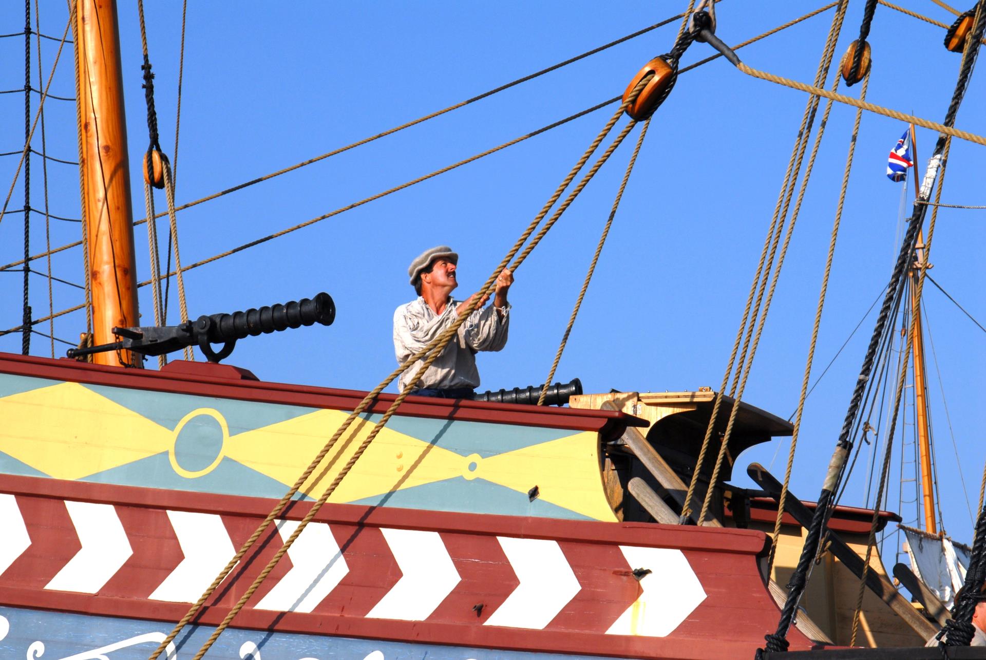 April 25, 2007: Captain Eric Speth aboard Susan Constant in the Chesapeake Bay.